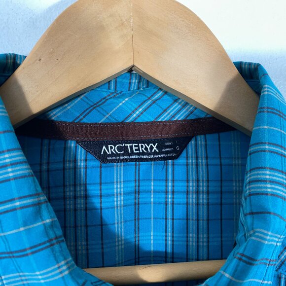 Arc'teryx Short Sleeve Plaid Peakline Hike Shirt Blue men's size Large - Picture 4 of 7